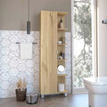 Corner Cabinet with Five Open Shelves, Single Door, Light Gray Finish