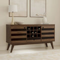 Solid Acacia Wood 60" Mid Century Sideboard with Wine Storage in Rustic Natural Aged Brown