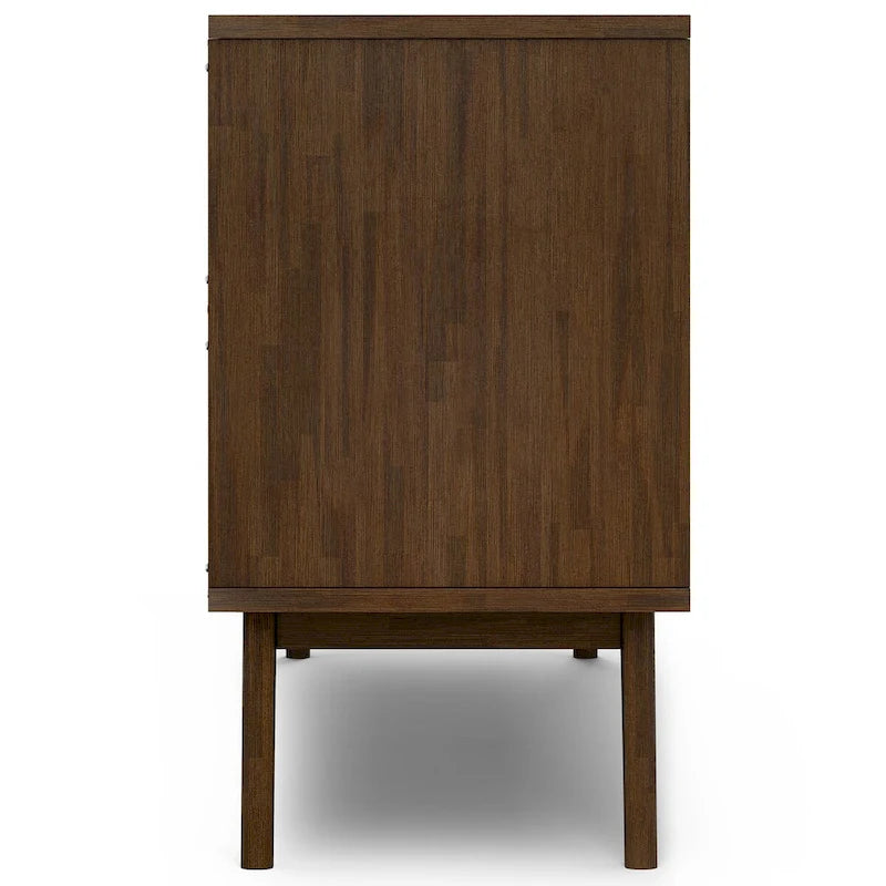 Solid Acacia Wood 60" Mid Century Sideboard with Wine Storage in Rustic Natural Aged Brown