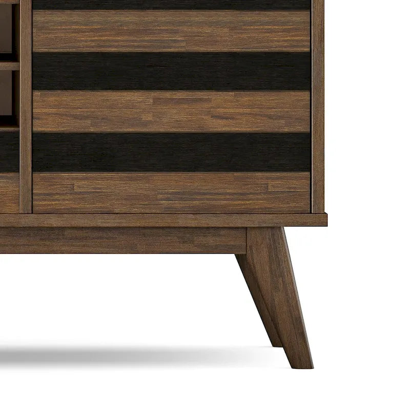 Solid Acacia Wood 60" Mid Century Sideboard with Wine Storage in Rustic Natural Aged Brown