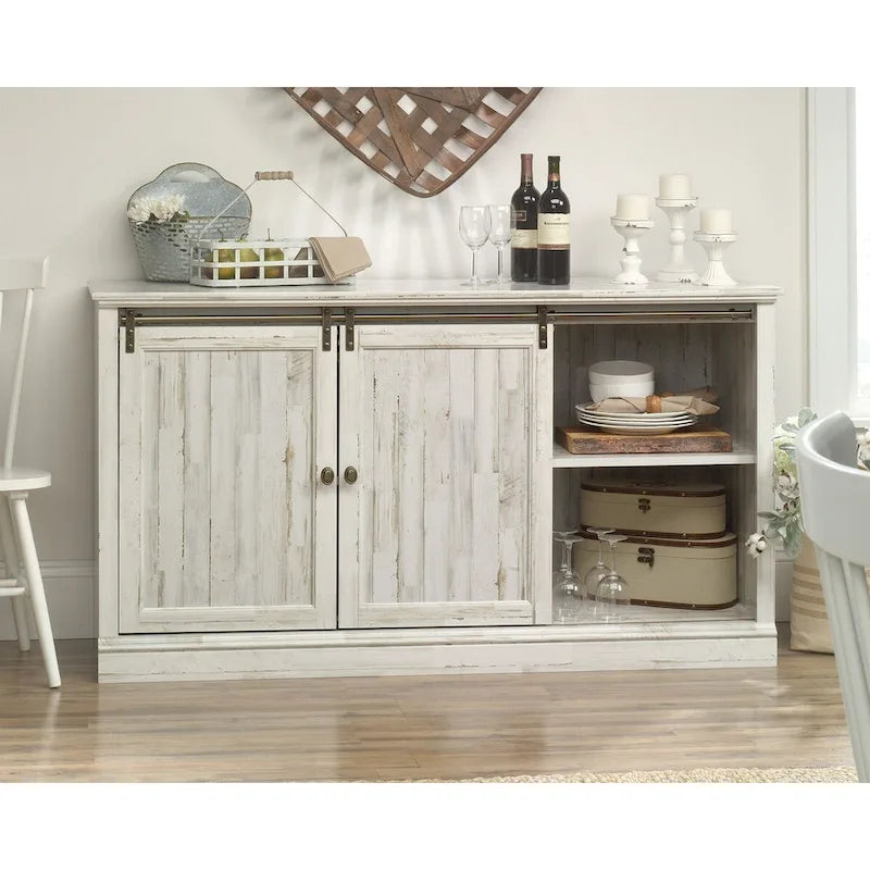 60" Sliding Door Entertainment Credenza - White Plank