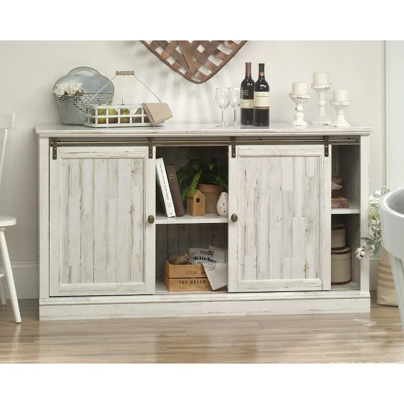 60" Sliding Door Entertainment Credenza - White Plank
