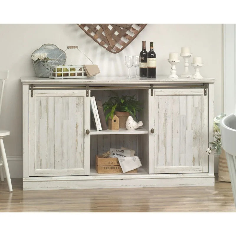 60" Sliding Door Entertainment Credenza - White Plank