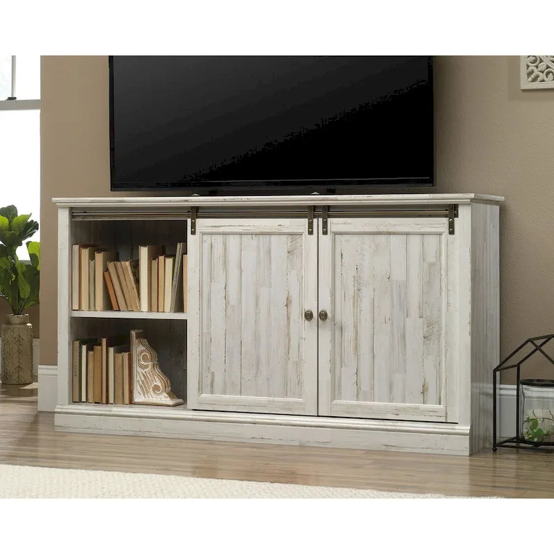 60" Sliding Door Entertainment Credenza - White Plank
