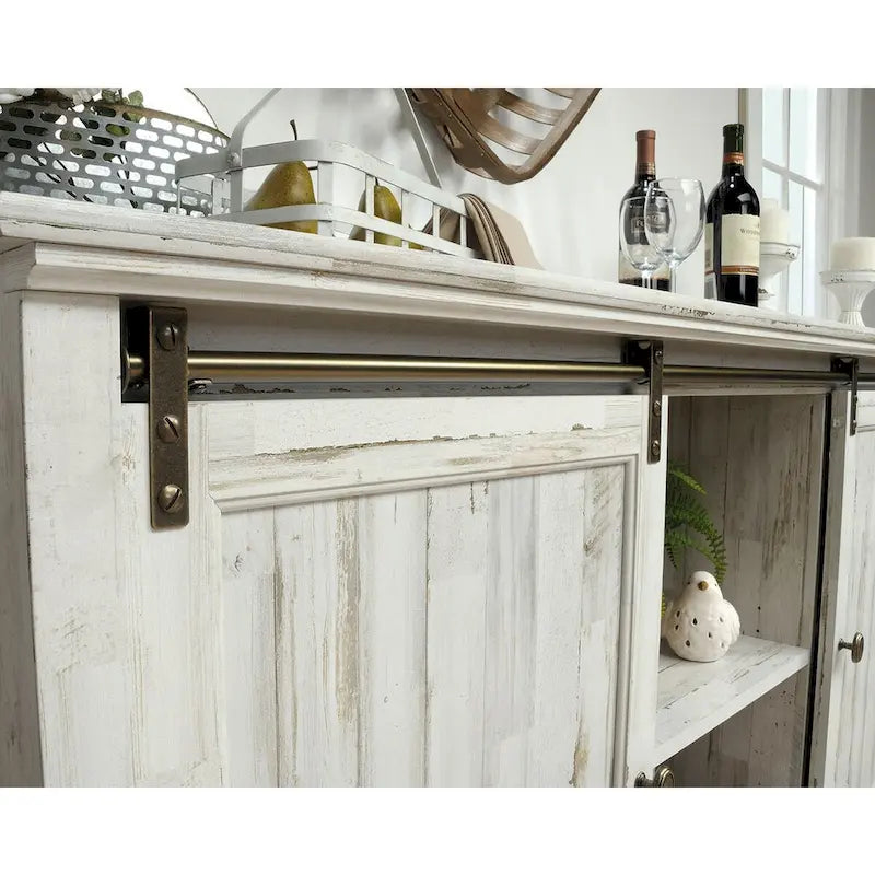 60" Sliding Door Entertainment Credenza - White Plank
