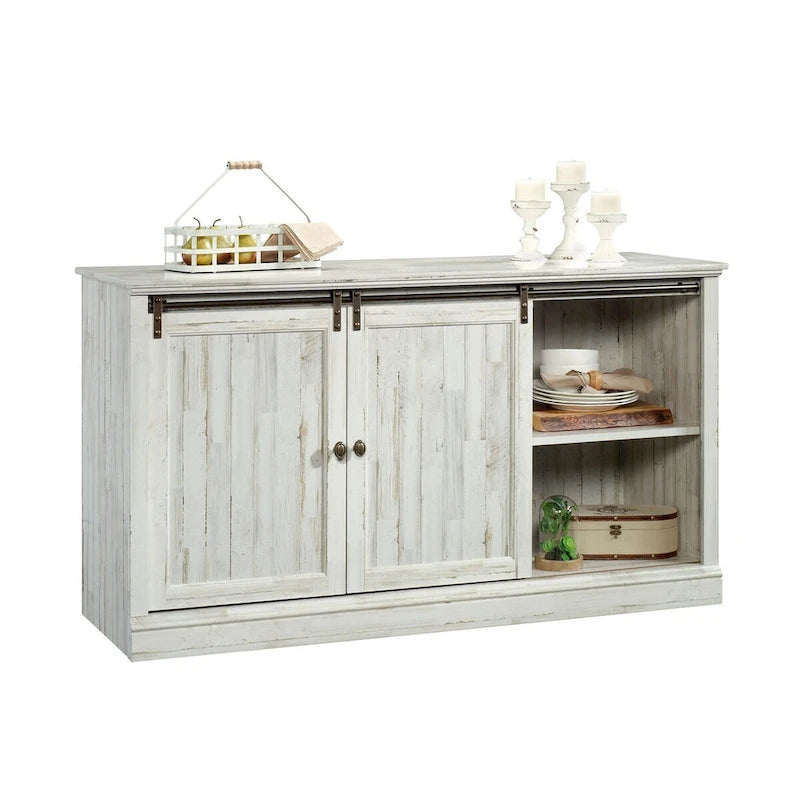 60" Sliding Door Entertainment Credenza - White Plank