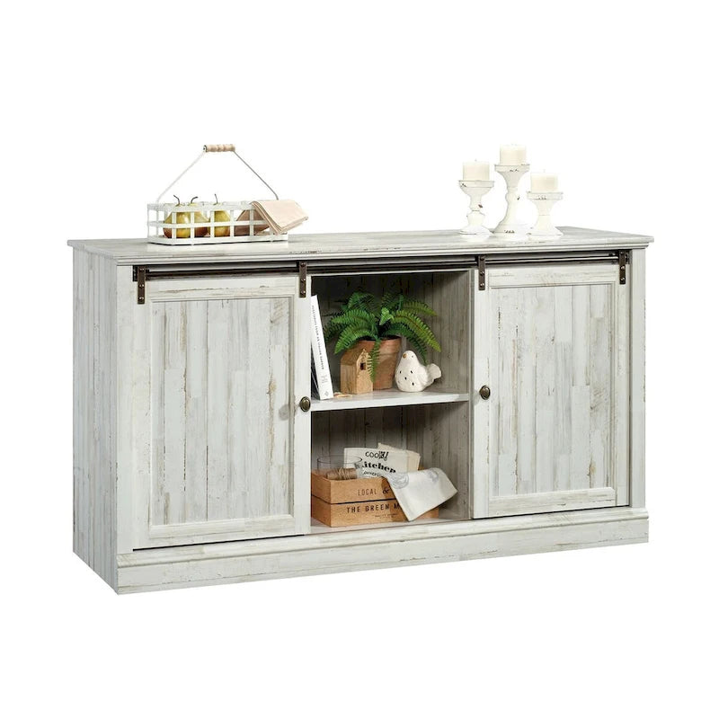 60" Sliding Door Entertainment Credenza - White Plank
