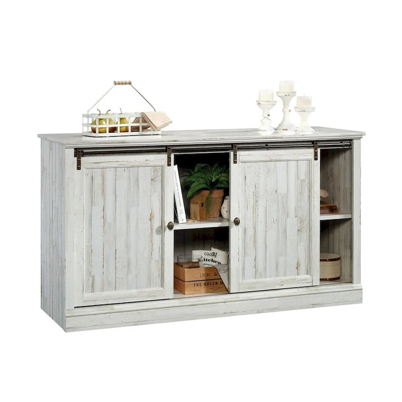 60" Sliding Door Entertainment Credenza - White Plank