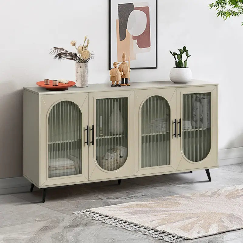 60 inches Wood TV Stand with Storage Cabinet and Glass Door
