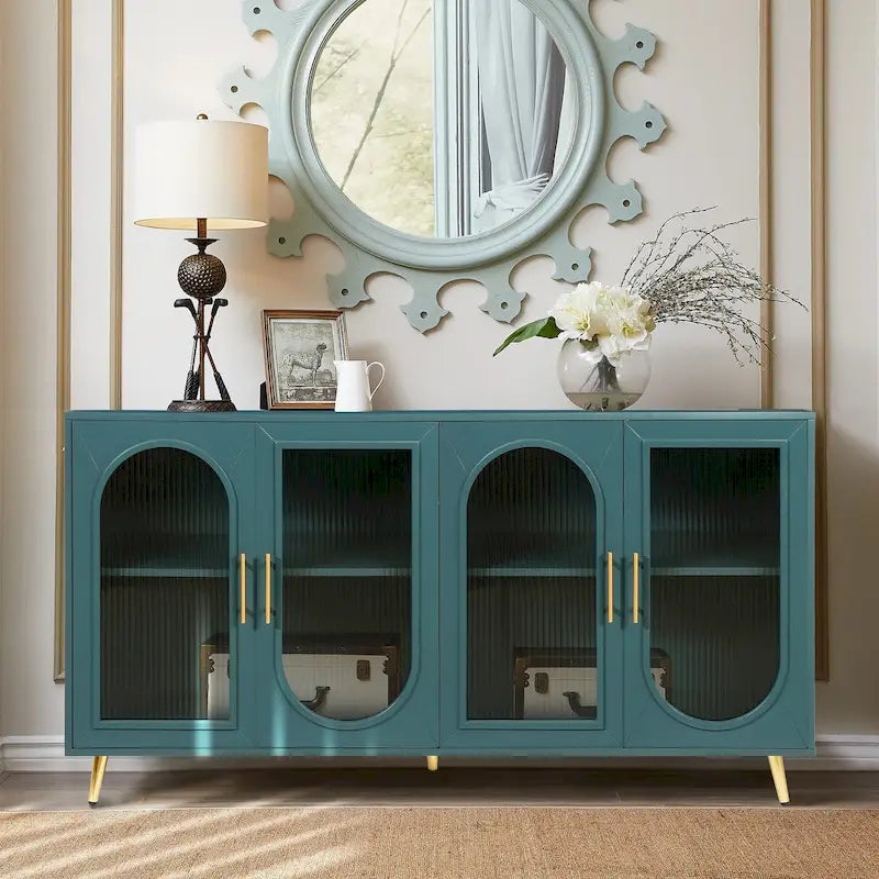 60 inches Wood TV Stand with Storage Cabinet and Glass Door