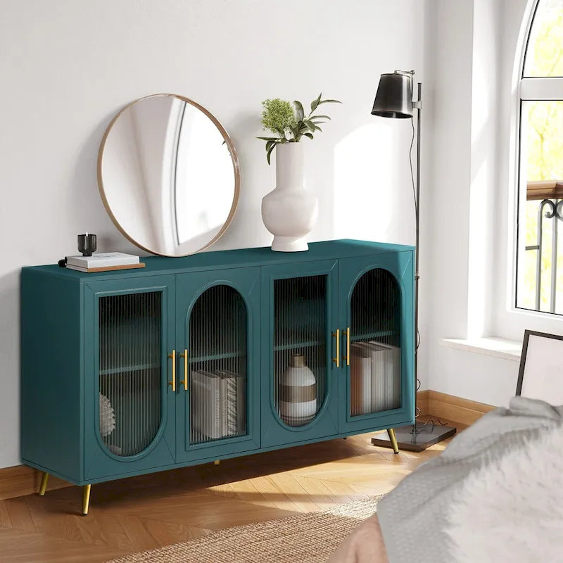 60 inches Wood TV Stand with Storage Cabinet and Glass Door