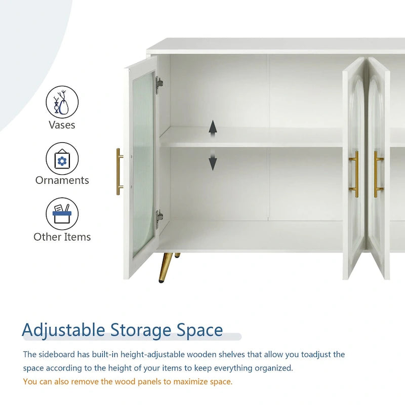 60 inches Wood TV Stand with Storage Cabinet and Glass Door