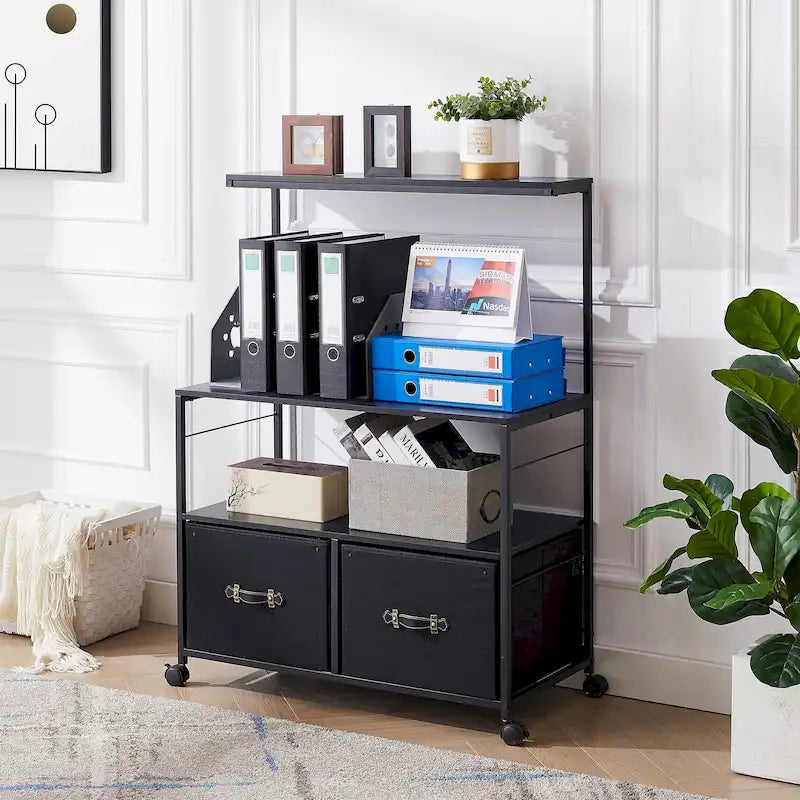 2-Drawer Lateral File Cabinet, Mobile Printer Stand with Open Storage Shelf for Home Office