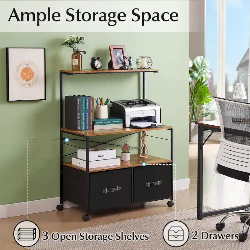 2-Drawer Lateral File Cabinet, Mobile Printer Stand with Open Storage Shelf for Home Office