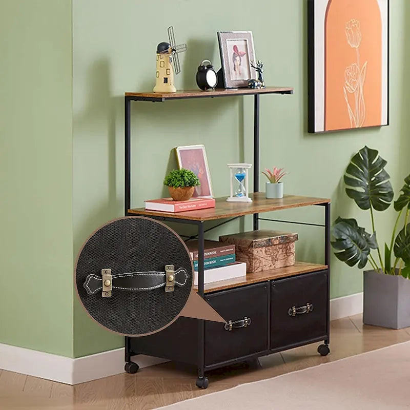 2-Drawer Lateral File Cabinet, Mobile Printer Stand with Open Storage Shelf for Home Office