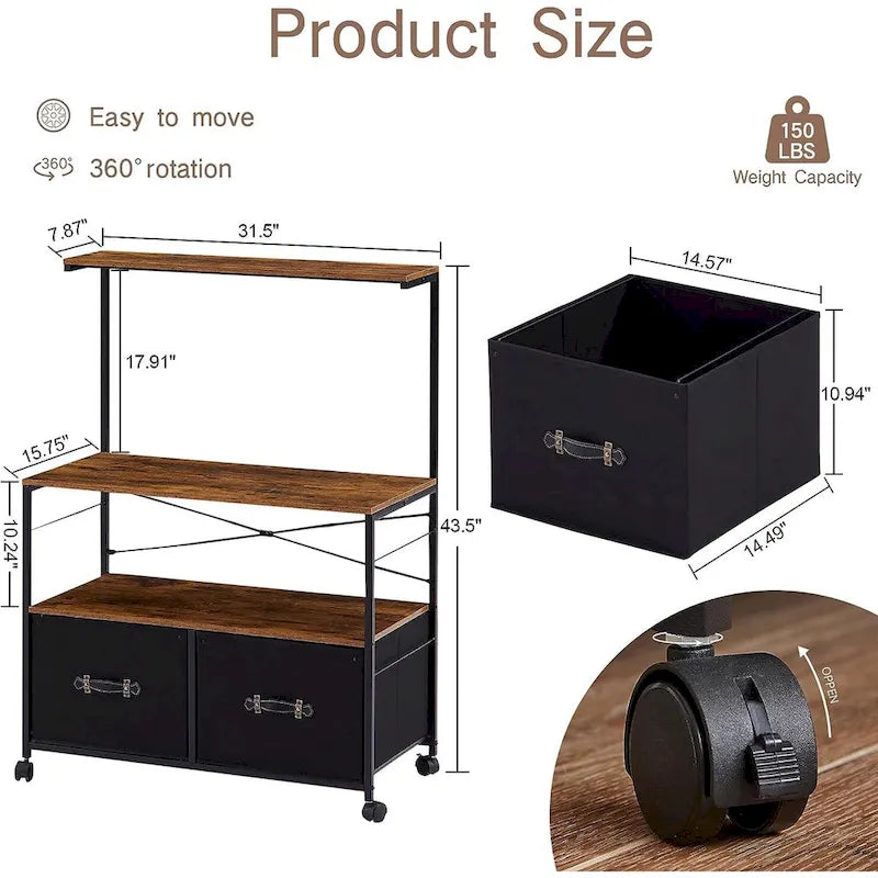 2-Drawer Lateral File Cabinet, Mobile Printer Stand with Open Storage Shelf for Home Office