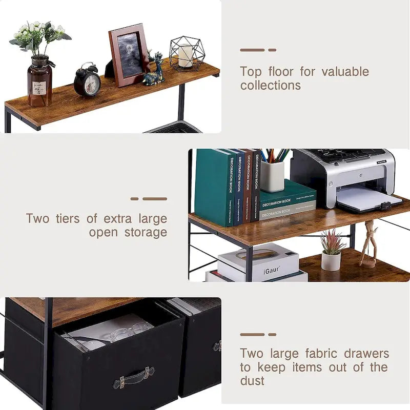2-Drawer Lateral File Cabinet, Mobile Printer Stand with Open Storage Shelf for Home Office