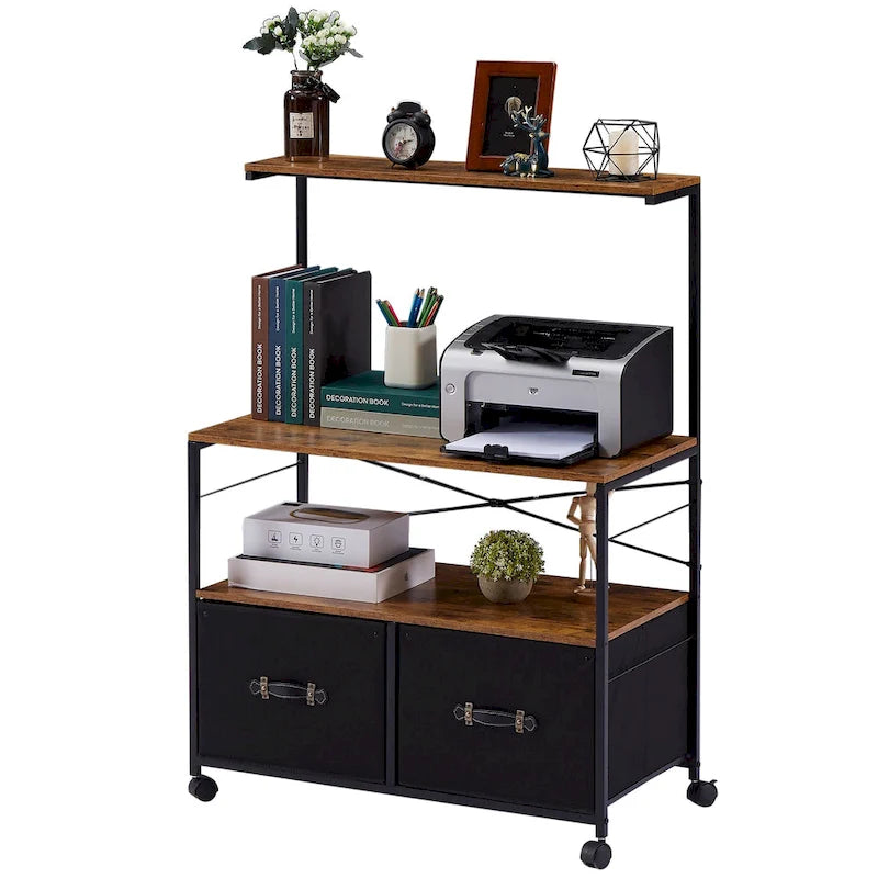 2-Drawer Lateral File Cabinet, Mobile Printer Stand with Open Storage Shelf for Home Office