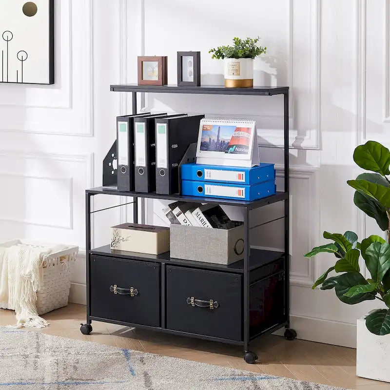 2-Drawer Lateral File Cabinet, Mobile Printer Stand with Open Storage Shelf for Home Office
