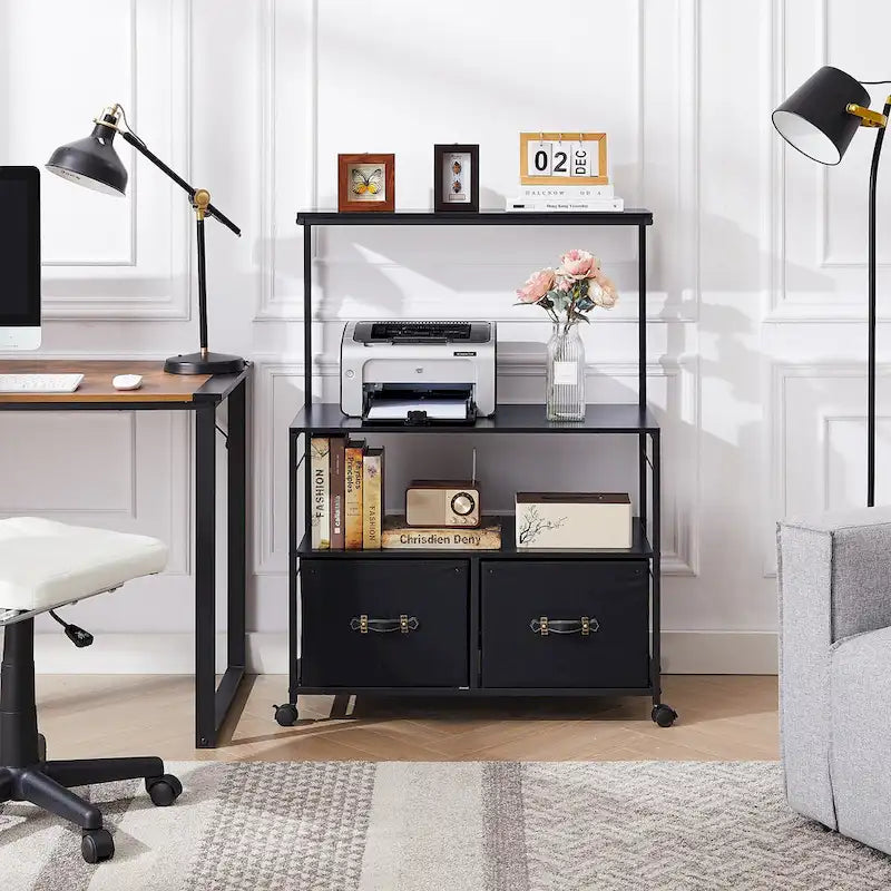 2-Drawer Lateral File Cabinet, Mobile Printer Stand with Open Storage Shelf for Home Office