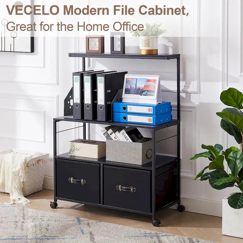 2-Drawer Lateral File Cabinet, Mobile Printer Stand with Open Storage Shelf for Home Office