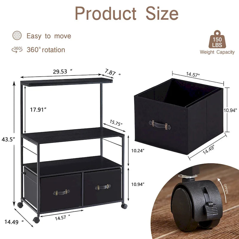 2-Drawer Lateral File Cabinet, Mobile Printer Stand with Open Storage Shelf for Home Office