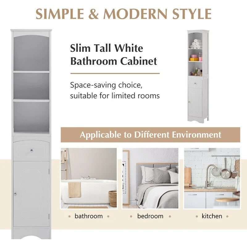 Freestanding Bathroom Storage Cabinet with Drawer, Adjustable Shelf