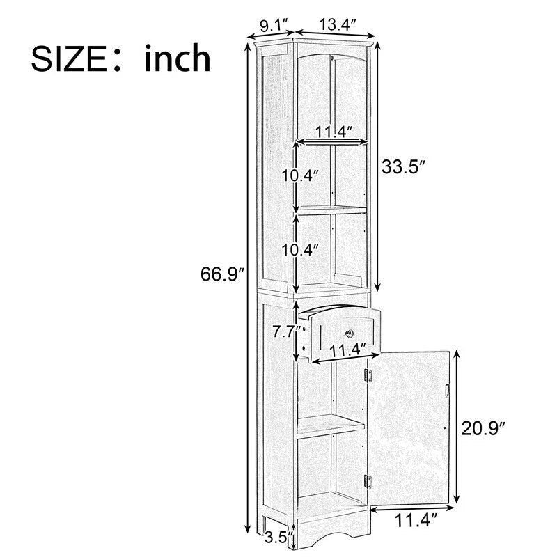 Freestanding Bathroom Storage Cabinet with Drawer, Adjustable Shelf
