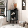 22.25Floor Coner Cabinet with Tempered Glass Door & Storage Shelves for Bathroom, Living Room, Bedroom (White)