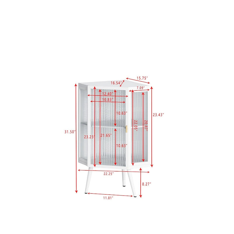 22.25Floor Coner Cabinet with Tempered Glass Door & Storage Shelves for Bathroom, Living Room, Bedroom (White)