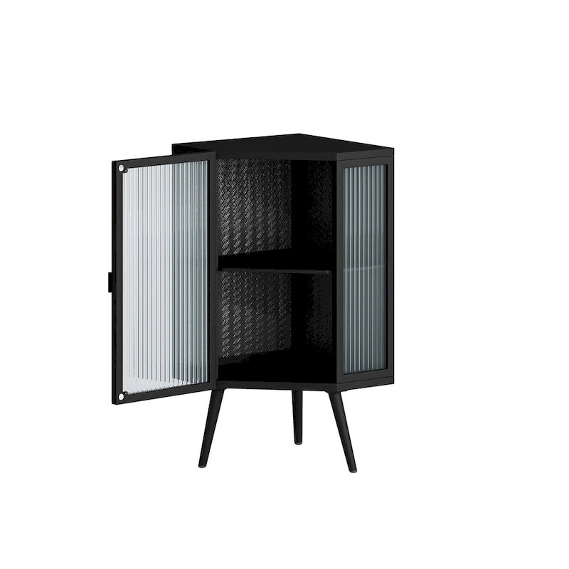 22.25Floor Coner Cabinet with Tempered Glass Door & Storage Shelves for Bathroom, Living Room, Bedroom (White)