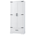 Tall Bathroom Storage Cabinet Cabinet with Two Doors and One Drawer Adjustable Shelf MDF Board White