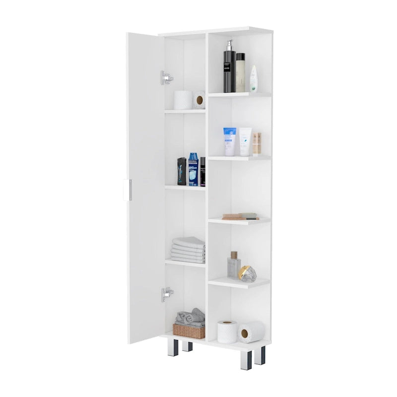 Modern White 1-Door Linen Cabinet for Bathroom