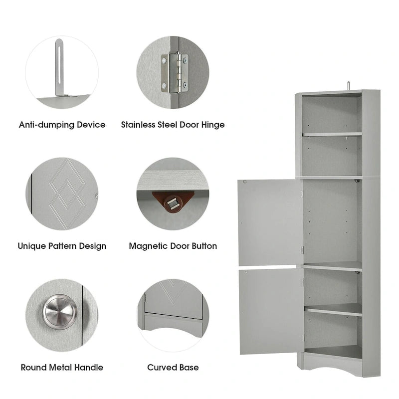61 H Bathroom Cabinet, Freestanding Floor Storage Cabinet with Open Shelf & Doors