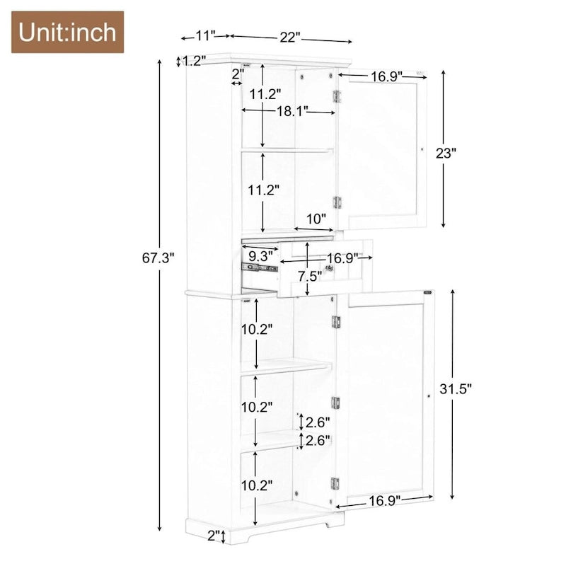 Tall Bathroom Storage Cabinet Freestanding Storage Cabinet with Drawer and Adjustable Shelf