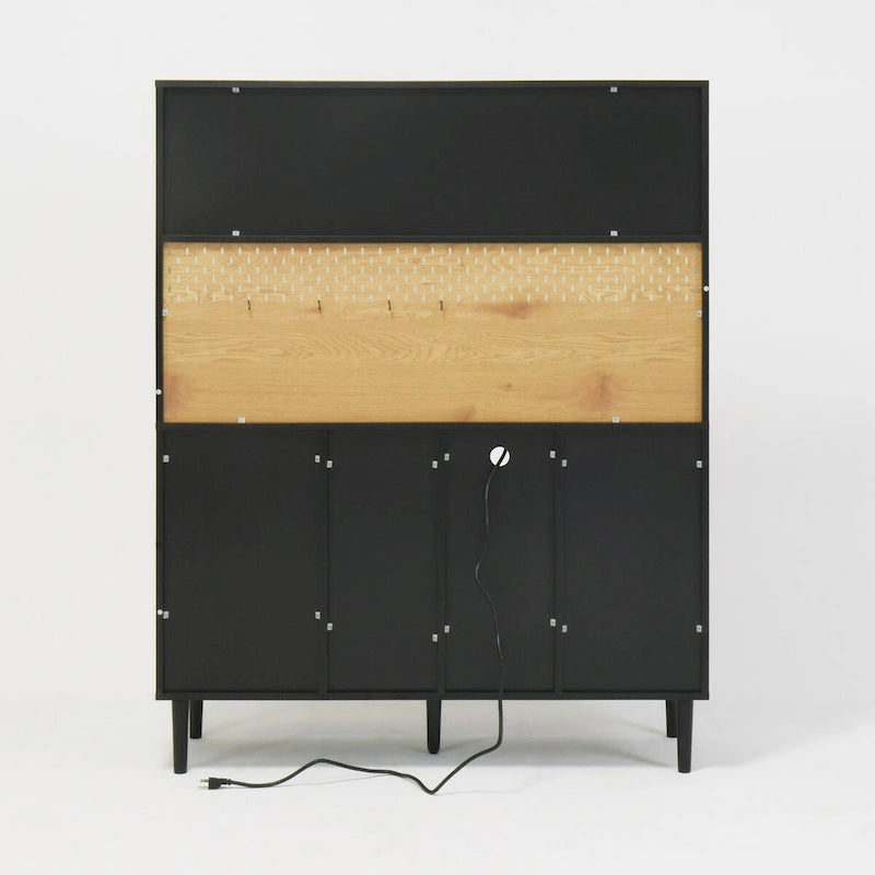 59 H Buffet Sideboard Cabinet with Storage Door & Power Outlet, Farmhouse Coffee Bar Cabinet with Wine Rack, Kitchen Pantry