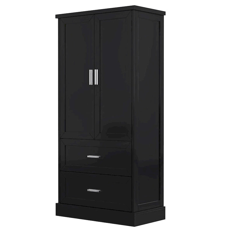 Tall Bathroom Storage Cabinet, Cabinet with Two Doors and Drawers, Adjustable Shelf, MDF Board, Black