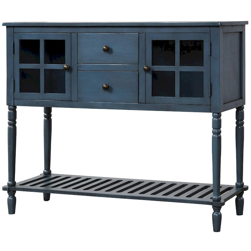 Farmhouse Antique Navy Wood Sideboard Console Table with Bottom Shelf - N/A